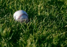 芝の上にある野球ボール
